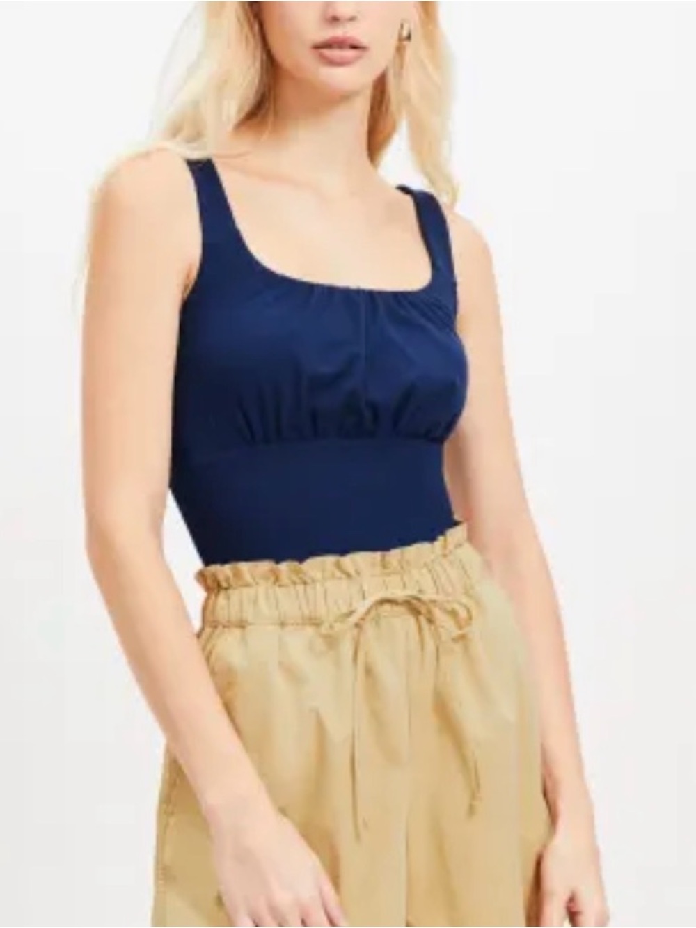 LOFT NWT Navy Ruched Empire Waist Cropped Tank Top